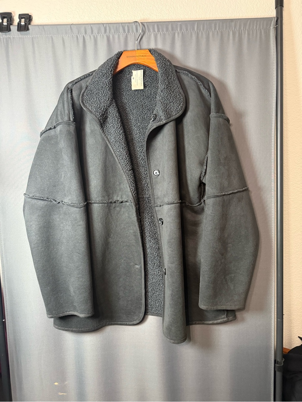 Banana Republic Men's Charcoal Gray Shearling-Style Puffer Coat